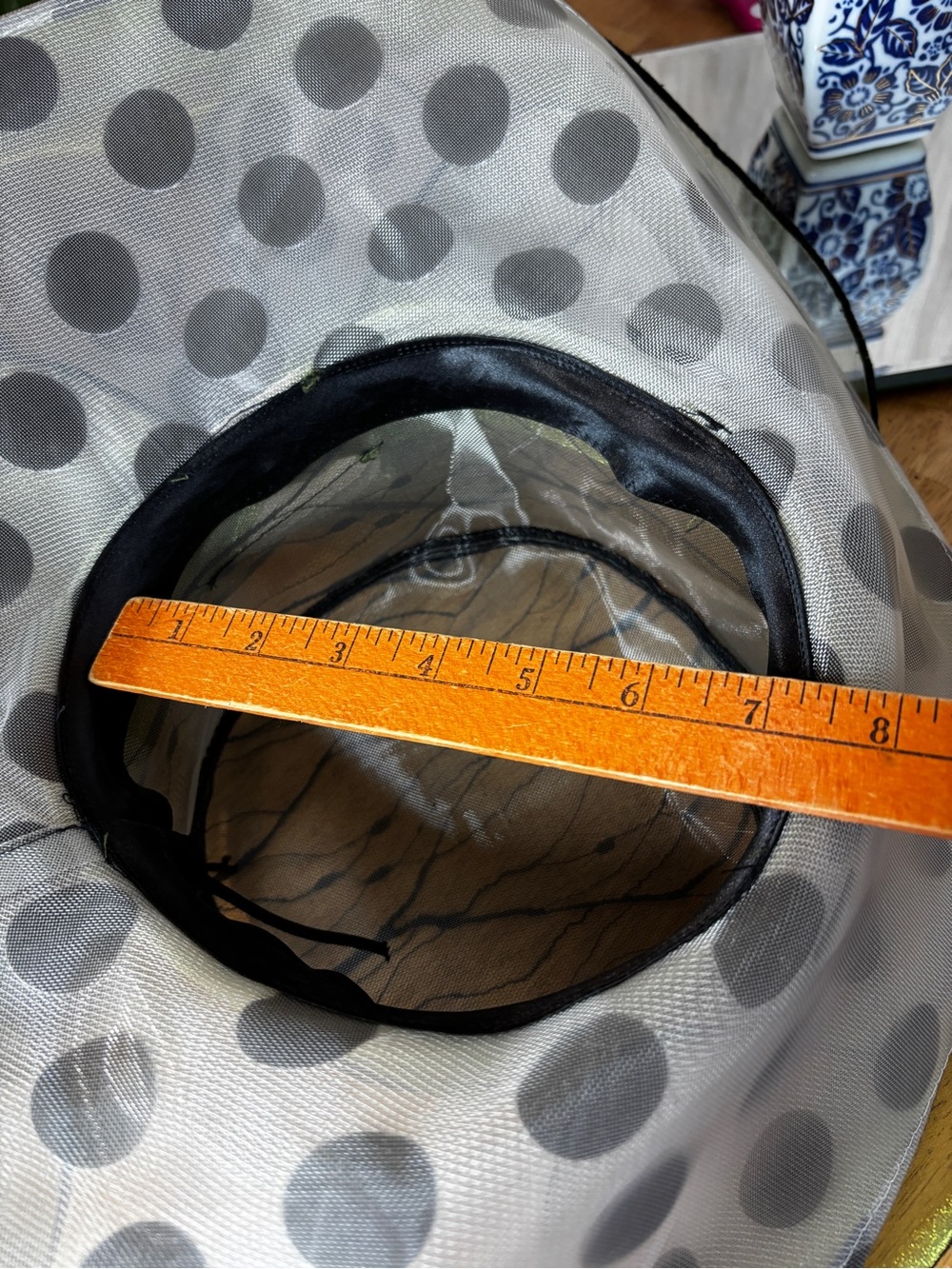 Elegant Olive Green and Black White Polka Dot Organza Derby Wide-Brim Hat - Picture 12 of 12